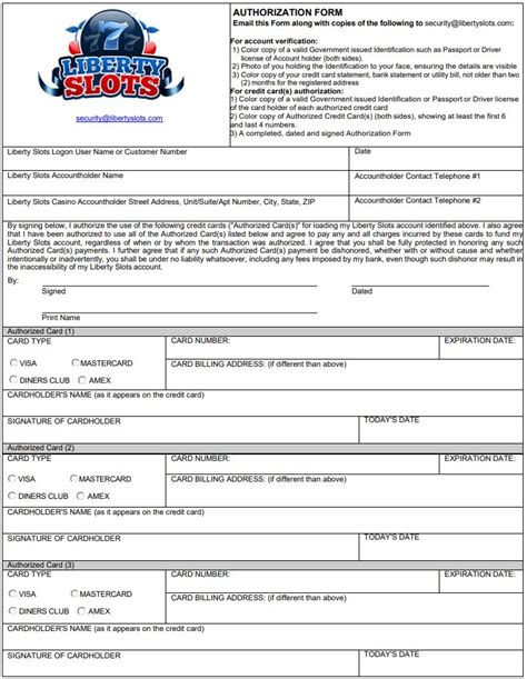  liberty slots authorization form